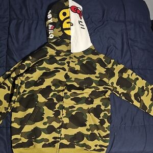 Bape Kids Green Camo Hoodie with Character Design